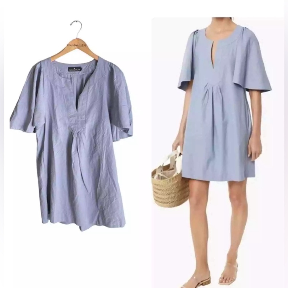 TUCKERNUCK POMANDER PLACE  Finley Flutter Sleeve Dress Blue Slate Sz M